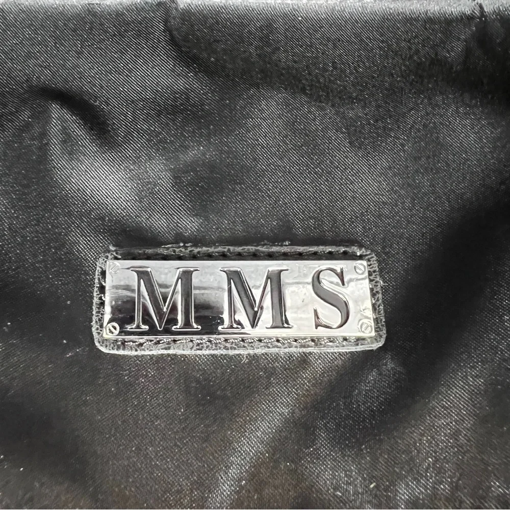 NEW MMS Black Faux Leather Rhinestone Accent Clutch Purse Silver Chain Strap